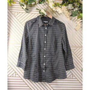 ANNA THOMAS Women's Button Up Collared Blouse Navy Blue White Cotton Size 14